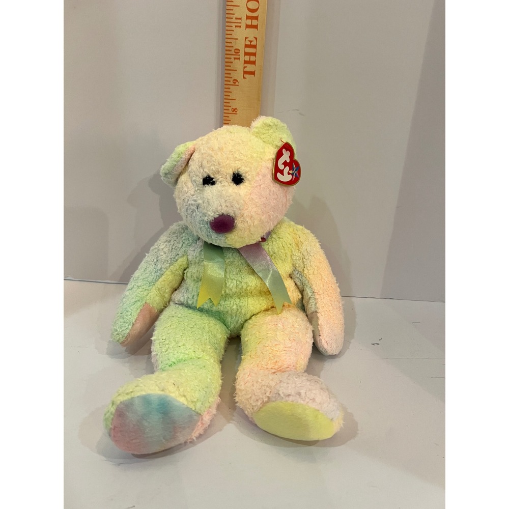 Ty Beanie Buddies Groovy the Bear Pastel Tie Dye Plush 14 inch 9345 Retro 1999
